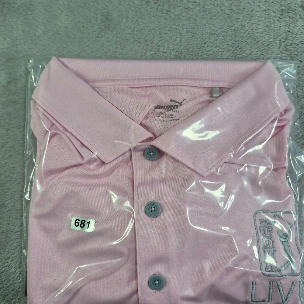 Puma Golf Shirt Mens XL Pink Polo PGA Tour Live Embroidered Performance